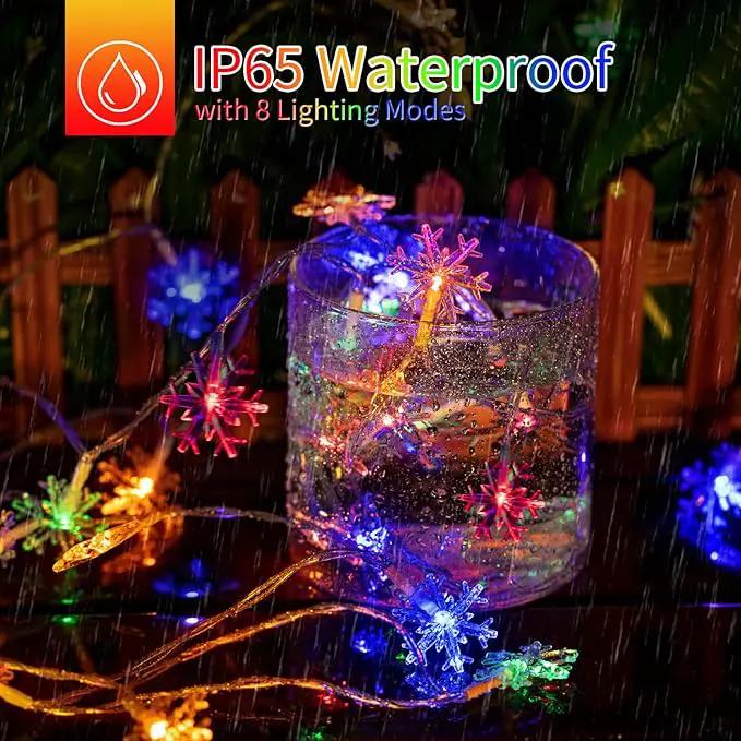 Solar Christmas Snowflake String Lights 100 LED 39 FT Outdoor Waterproof Fairy Lights with 8 Lighting Modes for Wedding, Party, Tree, Room, Garden, Patio, Yard, Home, Multicolor by GreenHaven Gardens