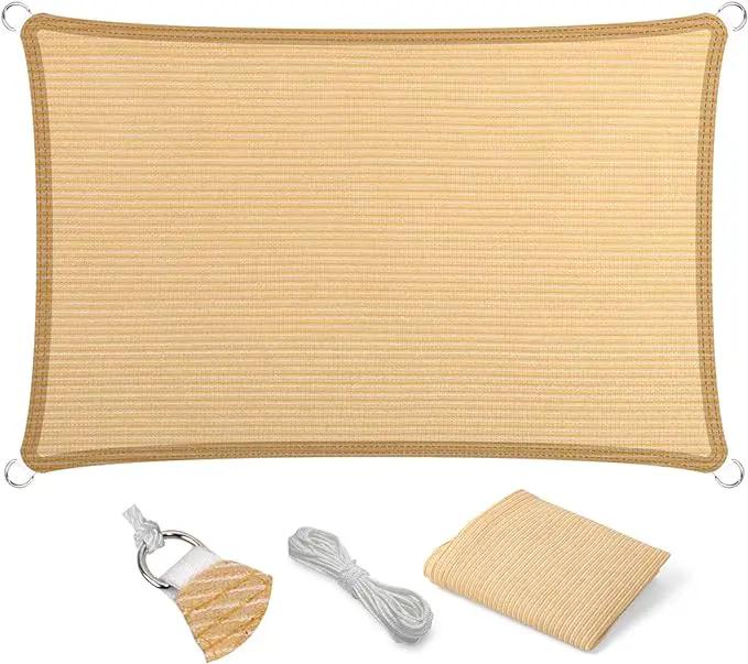 Eden's Decor Straight Flat-Edged Sun Shade Sail Rectangular 9' x 10' Beige UV-Blocking Outdoor Canopy Fabric Cloth Awning for Pergola Patio Garden Backyard Custom Size by GreenHaven Gardens