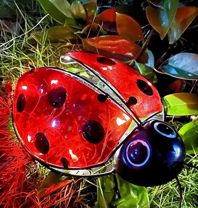 Teaeeno Ladybug Solar Lantern Pattern Light,Hanging Waterproof LED Solar Lights Outdoor Decorative,Sun-Powered Tabletop Lanterns,Metal Solar-Powered Lantern Outdoor by GreenHaven Gardens