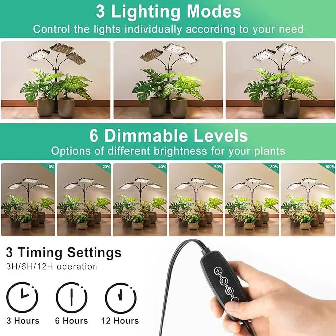 LBW Plant Grow Light, Full Spectrum Tri-Head Desk Plant Light for Indoor Plants, Growing Lamp with 3H/6H/12H Timer, 6-Level Brightness, 3 Lighting Modes, Height Adjustable, Ideal for Indoor Growth by GreenHaven Gardens