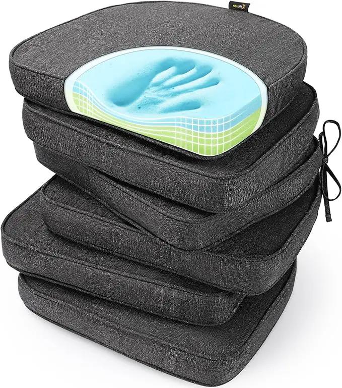 SUNROX Gel Memory Foam Chair Cushions, FadeShield Water-, Stain-Resistant Durable Reversible Seat Cushion Pads with Ties for Indoor/Outdoor Kitchen Dining Office 17"x16" Set of 6, Midnight by GreenHaven Gardens