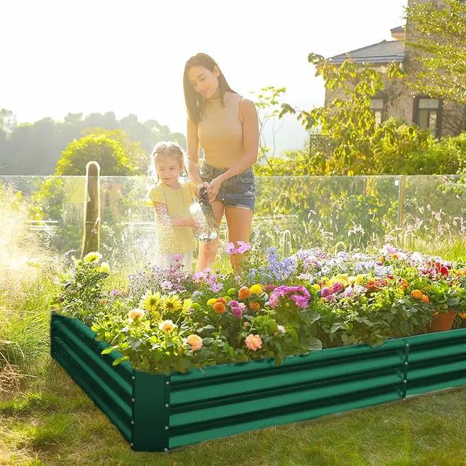 Land Guard 2 Pack 8×4×1ft Galvanized Metal Raised Garden Bed, Metal Planter Kit Box Outdoor for Deep-Rooted Vegetables, Flowers, Green and Herbs (Green) by GreenHaven Gardens