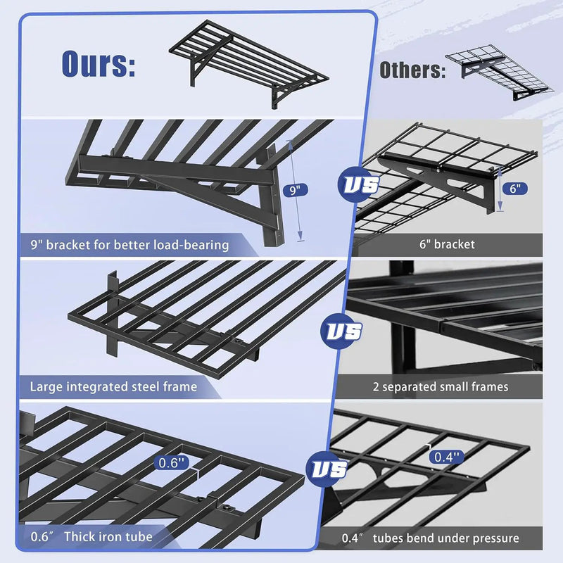 4-Pack 1.5x4ft Garage Shelving Wall Mounted, 1.5 x 4' Heavy Duty Garage Storage Shelves with Hooks, 800LB Capacity by GreenHaven Gardens