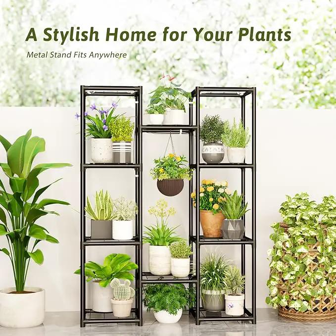 Plant Stand With Grow Lights Plant Stand Indoor Plant Shelf Metal Plant Rack Plant Holder Flower Pot Stand for Multiple Plants for Living Room Patio Balcony Garden Porch Black by GreenHaven Gardens