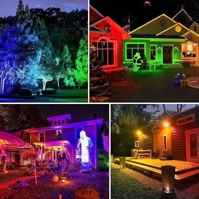 T-SUNUS Solar Landscape Spotlights Color Changing 4 Pack IP55 Waterproof Outdoor Christmas & Halloween RGB Pond Lights for Flag Yard Pathway Pool Patio Auto On/Off Adjustable Colorful Garden Lighting by GreenHaven Gardens