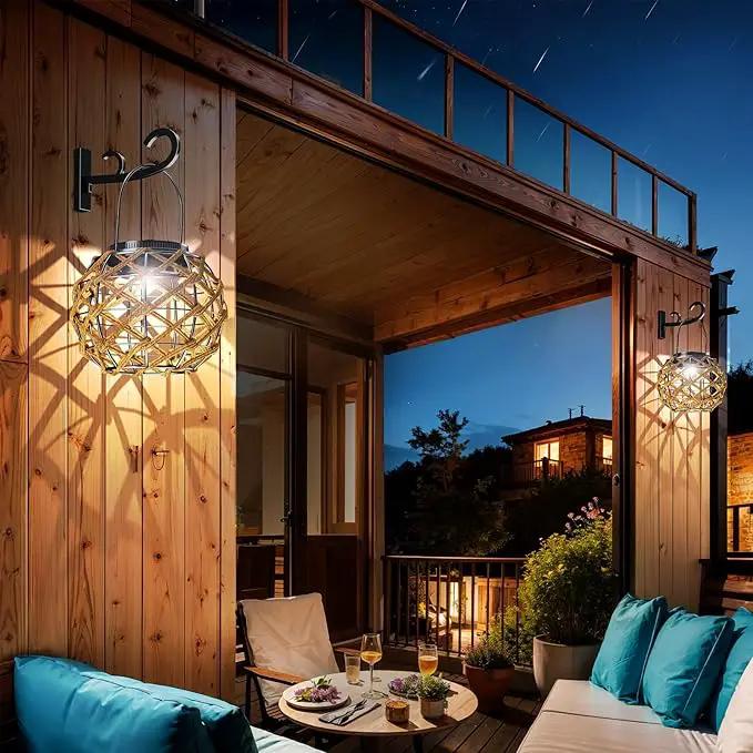 JSOT Solar Lantern - 2 Pack Hemp Rope Hanging Lights Outdoor Lanterns Wall Lanterns Hanging Solar Lamps for Front Porch Patio and Yard by GreenHaven Gardens
