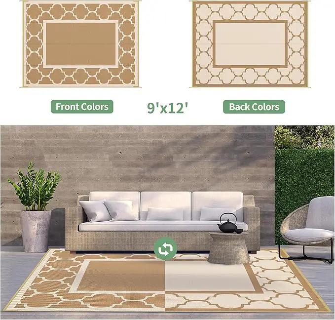 GENIMO 9' x 12' Outdoor Rug for Patio Clearance, Waterproof Indoor Outdoor Plastic Straw Rugs Carpet, Reversible Outside Area Rv Mat for Camping, Balcony Porch, Deck, Picnic, Beach (Brown & Beige) by GreenHaven Gardens