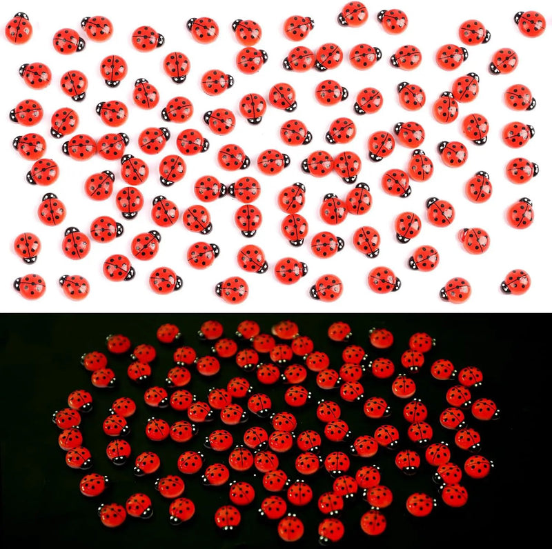 KIMOBER 100PCS Mini Luminous Ladybug Miniature Figurines,Glow in Dark Resin Animals Ladybug Figures for Fairy Garden Micro Landscape Decor Cake Topperr by GreenHaven Gardens
