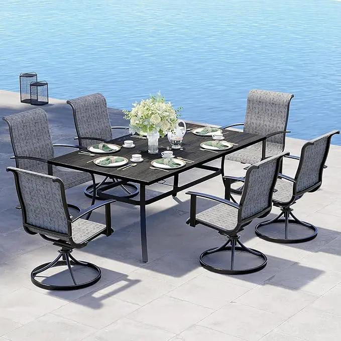 Grand patio Outdoor Swivel Dining Chairs 6-Piece Patio Dining Chair Set Mesh Sling Patio High Back Swivel Rockers, Black & Grey Plaid by GreenHaven Gardens
