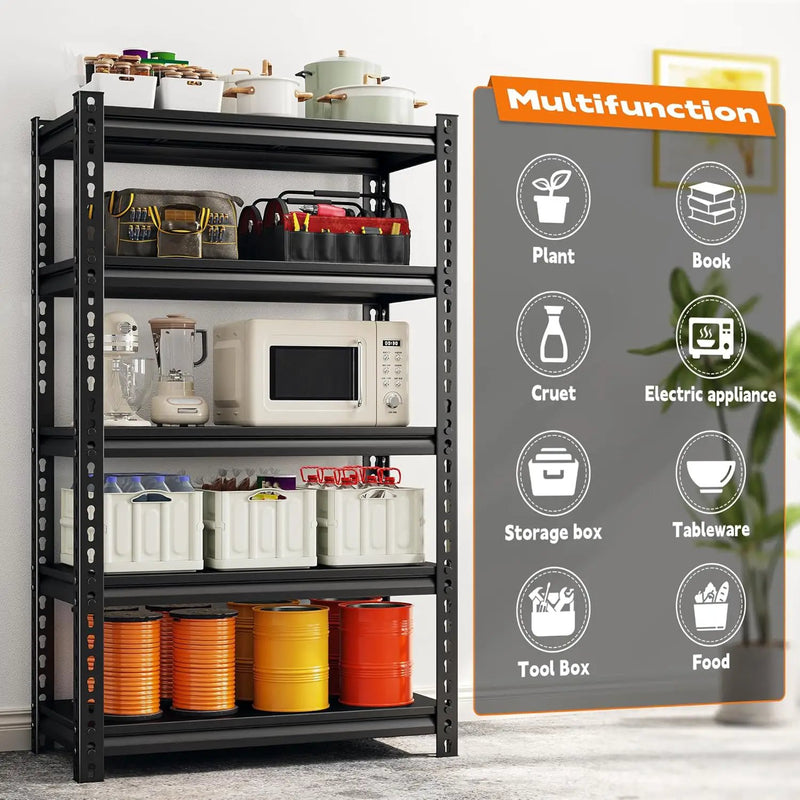 REIBII Storage Shelves, 2000LBS Garage Shelving Heavy Duty, 5 Tier Adjustable Metal Shelving for Garage, Warehouse, Pantry, Kitchen, Basement, 12" D x 27.5" W x 60" H, Black by GreenHaven Gardens