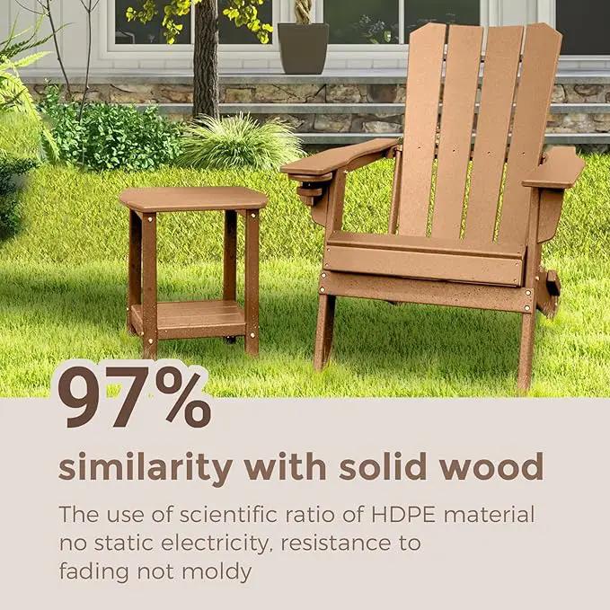 Adirondack Square Outdoor Side Table,2-Tier Storage Patio Side Table, HDPE End Tables for Backyard Pool Porch Garden Lawn BrownRed by GreenHaven Gardens