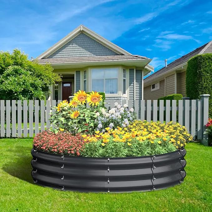 Round 4x4x1 FT Galvanized Raised Garden Bed Kit, Large Metal Planter Box for Outdoor Gardening, Garden Bed for Vegetables Flower Herb(Midnight Gray) by GreenHaven Gardens