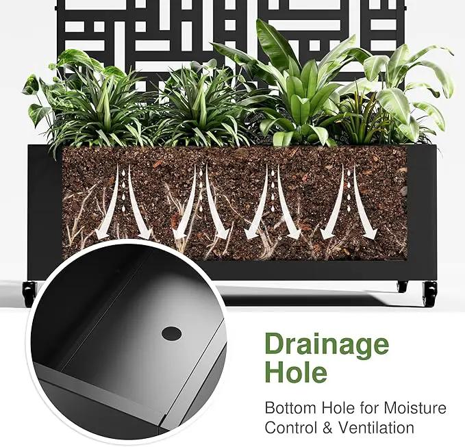 Casaphoria Metal Raised Garden Bed with Trellis and Wheels, 47"x47"x16" Planter Box for Climbing Plants, Vegetables & Vines, Features Drainage Holes and Privacy Screen (Black-Helen) by GreenHaven Gardens