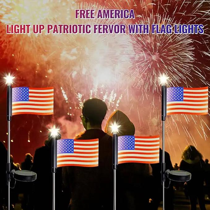 Flumy 4 Pack Solar American Flag Lights Outdoor for Garden, Solar Garden Lights for USA Election Yard Decor, Glowing American Flag Lights Suit for Veterans Day Thanksgiving Day Christmas Decoration by GreenHaven Gardens