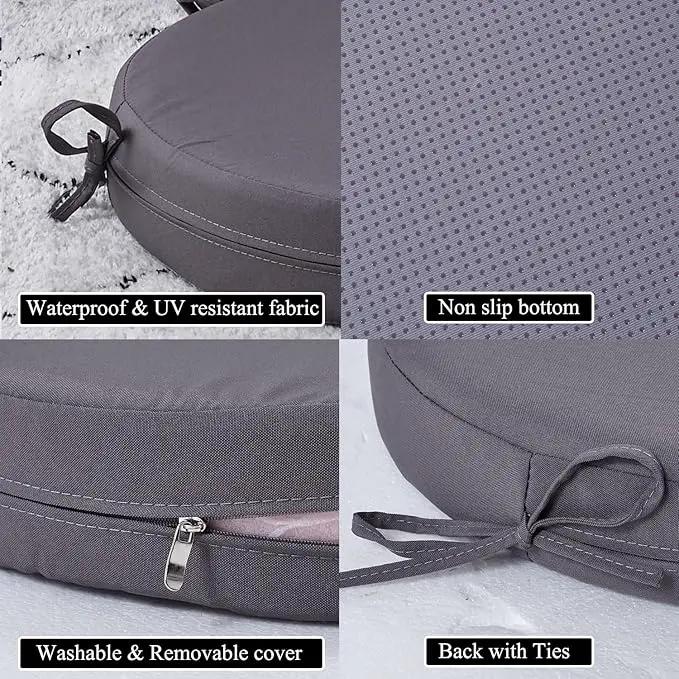 15 x 15 Inch Round Cushions for Outdoor Furniture Non-Slip Waterproof Patio Bistro Chair Cushion with Ties Bar Stool Seat Cushion for Kitchen Chairs Set of 2, Dark Gray by GreenHaven Gardens