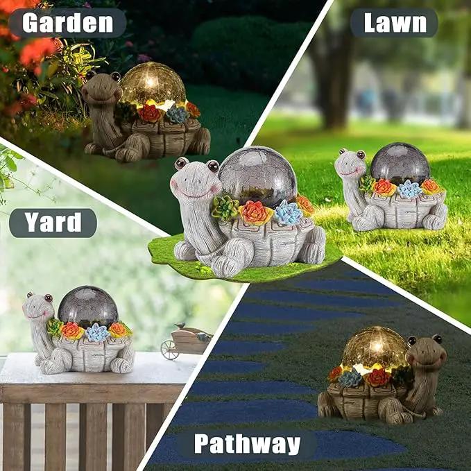 Solar Turtle Statue Garden Decor with Succulent Cracked Glass LED Lights Outdoor Decor Tortoise Figurines for Yard Lawn Balcony Patio Mom Decorations Women Birthday Housewarming Gifts by GreenHaven Gardens