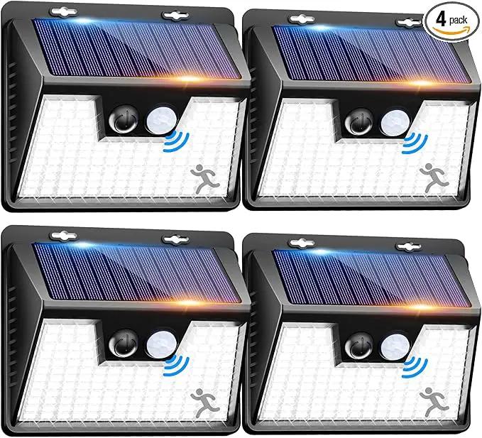 Peasur Solar Lights Outdoor Waterproof, 4 Pack 140LED Motion Sensor Light, 3 Modes Solar Powered Fence Security Lights for Patio Step Deck House Outside(Cool White) by GreenHaven Gardens