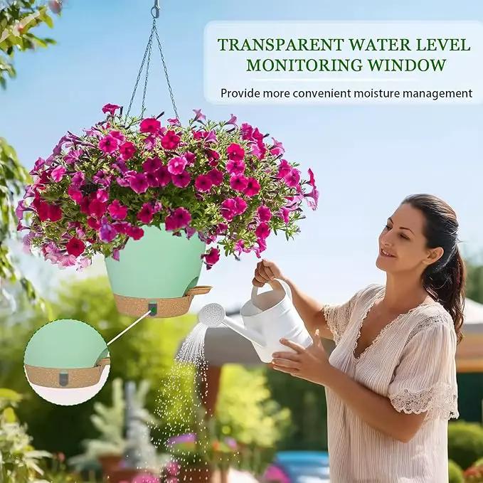 Hanging Planter for Indoor Plants 8 Inch, 2 Pack Self Watering Hanging Baskets for Plants, Hanging Flower Pots with Drainage Hole & 2 Kinds of Plant Hangers for Garden Home Decor (Green, 8 inch) by GreenHaven Gardens