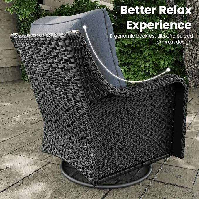 7 Pieces Outdoor Patio Furniture Sets with Single Chairs with 6-inch Thick Cushion and Fire Pit Table for Deck Lawn by GreenHaven Gardens
