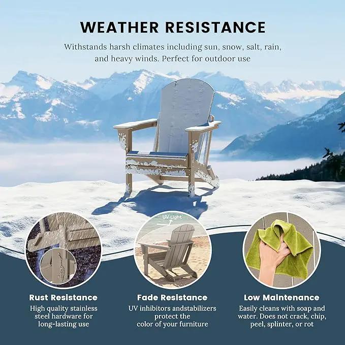 Westin Outdoors Laguna WO Home Furniture Adirondack Chair 4 PC Set Classic Outdoor Patio Folding Chair for Bon Fire Pit Lawn Backyard Beach Plastic Weather-Resistant (WeatherWood) by GreenHaven Gardens