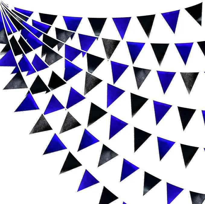 Royal Blue Black Party Decorations Navy Black Metallic Fabric Triangle Pennant Banner Flag Bunting Garland for Graduations Birthday Retirement Wedding Bachelorette Nautical Outdoor Party Supplies by GreenHaven Gardens