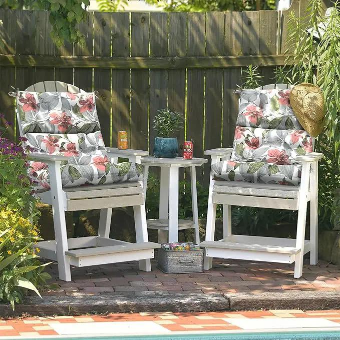 LVTXIII Outdoor Seat/Back Chair Cushion Patio Tufted High Back Cushion, Seasonal Replacement Rocking Chair Cushion with Ties (22” W x 20D”, Set of 2, Clemens Noir Pink) by GreenHaven Gardens