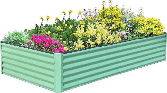 Domi Galvanized Raised Garden Bed, Outdoor Planter Garden Boxes Large Metal Planter Box for Gardening Vegetables Fruits Flowers, Green (6x3x1.5ft) by GreenHaven Gardens