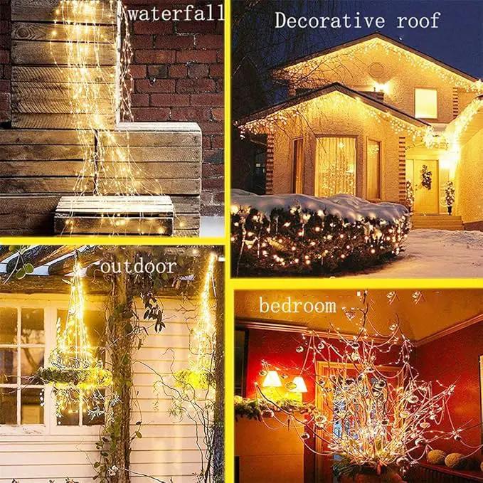 2 Pack 220 LED Firefly Bunch Lights, 8 Flashing Modes Waterproof Copper Wire Waterfall Lights, Fairy Lights for Indoor Outdoor Decor (Solar Warm White) by GreenHaven Gardens