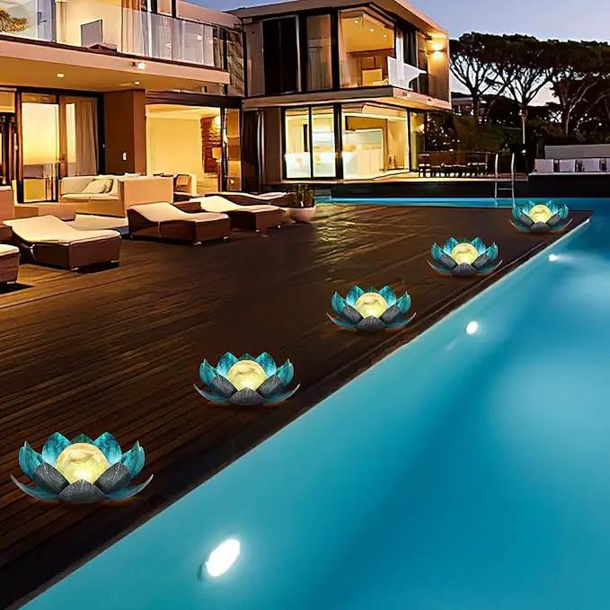 Lotus Solar Lights Outdoor,Solar LED Powered Garden Light Waterproof for Decor Tabletop Ground Yard Patio Walkway Landscape,Metal Glass LED Lotus Flower Lights by GreenHaven Gardens