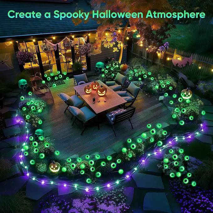 Halloween Solar Lights Outdoor: 4 Pack Upgraded 24 LED Scary Eyeball Lights for Garden Yard Lawn Pathway Landscape Decor, Green Outside Decorations by GreenHaven Gardens