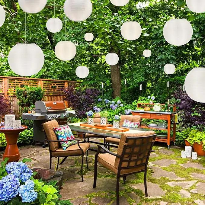 KNONEW 10 Pack White Outdoor Silk Lanterns Decorative, 10inch Waterprooof Outside Indoor Chinese Hanging Round Lanterns for Weddings, Birthdays, Parties Decoration (White) by GreenHaven Gardens