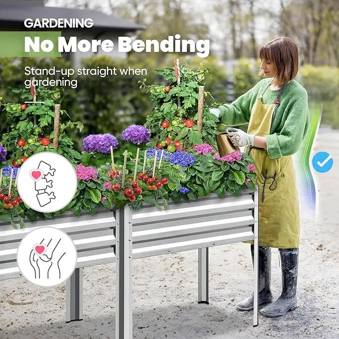 KING BIRD Raised Garden Bed with Legs Galvanized Large Elevated Planter Box for Backyard, Patio, Balcony, 600lb Capacity, Silver 70.9x22.8x31.5 in by GreenHaven Gardens