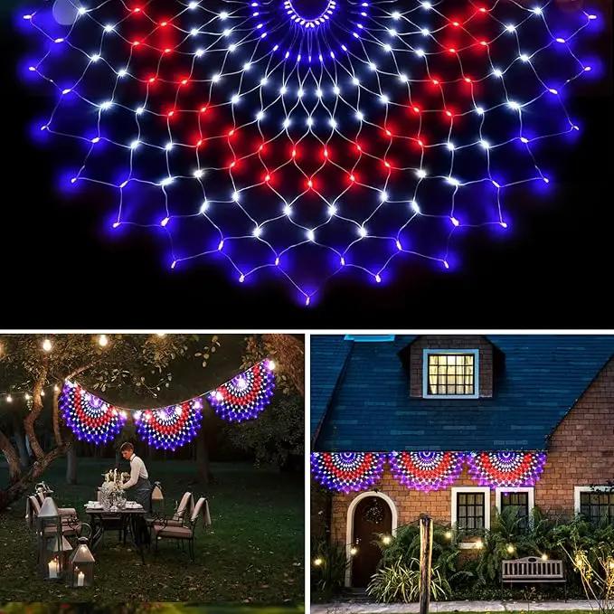 150 LED American Flag Lights Outdoor 3 Pack - 4x2 FT Half Fan Shape Patriotic Net Lights with 8 Modes, Waterproof for 4th of July Decorations, Christmas, Yard, Parties by GreenHaven Gardens