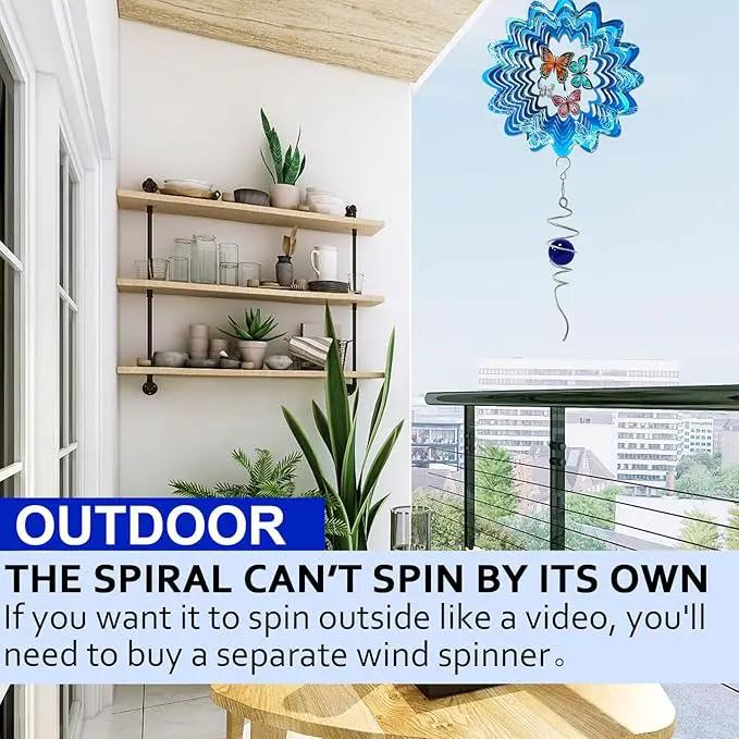 Gazing Ball Spiral Tail Wind Spinner,Decorative Wind Spinner 11inch Tail and 2 inch Glass Orb. Indoor Outdoor Wind Spinner Tail Sun Catcher Garden Decoration-13 inch Height(Dark Blue) by GreenHaven Gardens