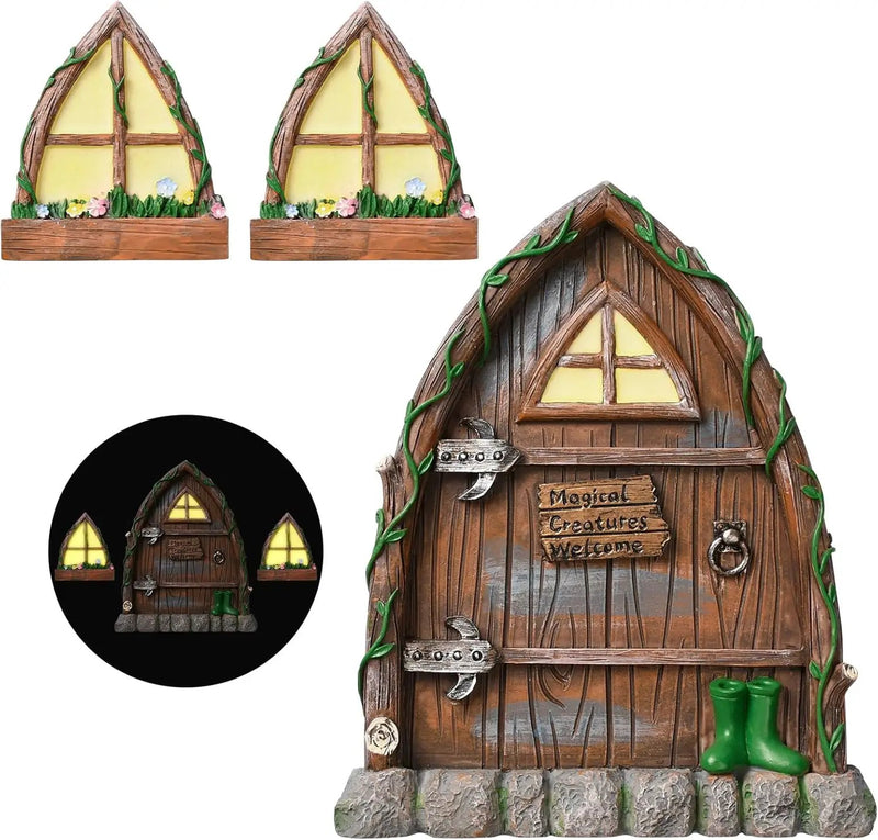 Resin Fairy Door and Window for Trees,Glow in The Dark,Miniature Fairy Garden Accessories,Garden Outdoor Decor for Trees,Gnomes House，Elf House by GreenHaven Gardens