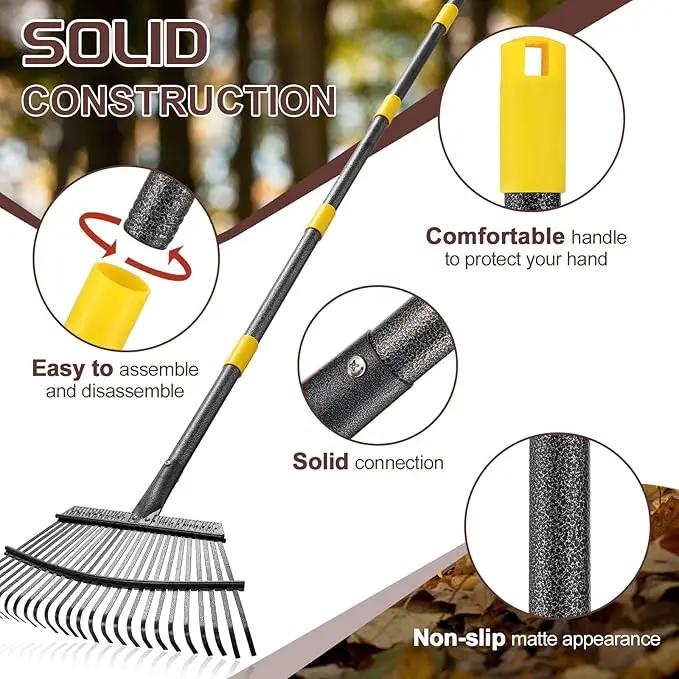 Metal Garden Rake, 5FT Rake for Leaves Lawns, 25 Metal Tines 18 inch Wide with Adjustable Handle Heavy Duty Yard Leaf Rakes for Gardening by GreenHaven Gardens