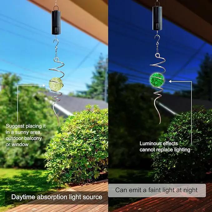 Glow in The Dark Gazing Ball Spiral Tail - Wind Spinner Stabilizer with Glow Glass Ball & Swivel Hook, Hanging Garden Decoration Sun Catcher Rainbow Maker Decor for lndoor Outdoor 13" Height by GreenHaven Gardens