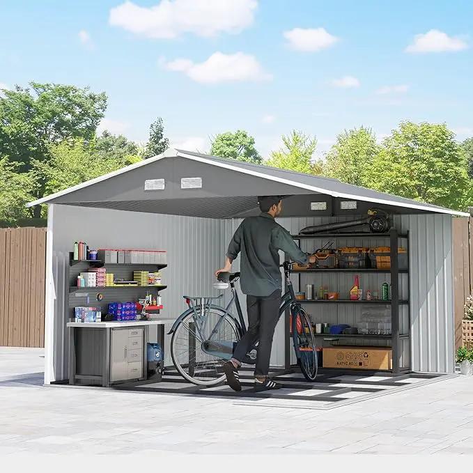 Outsunny 11' x 9' Outdoor Storage Shed, Garden Tool Metal Shed with Foundation Kit, Double Lockable Door, Air Vents and Sloping Roof, for Backyard, Patio, Lawn, Gray by GreenHaven Gardens