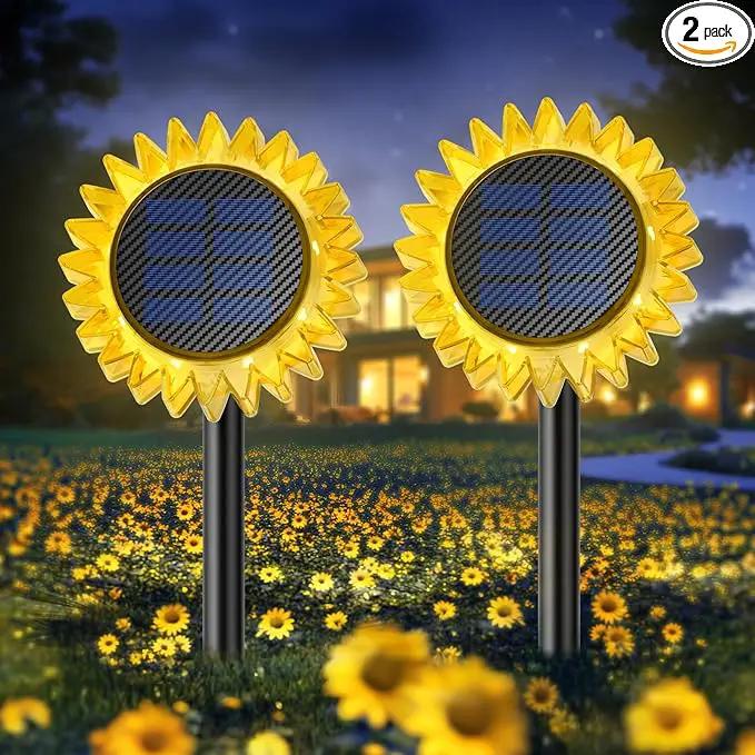 Solar Garden Lights - Upgraded Solar Sunflower Light, Ground/Wall 2 In 1, Outdoor Lights Waterproof IP67,Garden Yard Patio Backyard Pathway Landscape Fence Wall Decoration, Warm White(2 Pack) by GreenHaven Gardens
