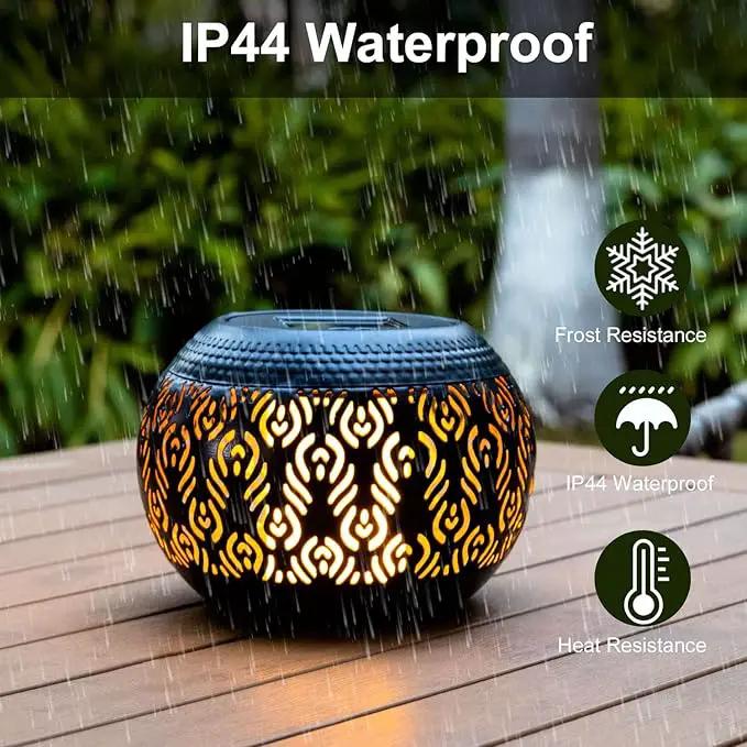 Solar Table Light Outdoor Waterproof - Solar Powered LED Lamp Dancing Flickering Flame,Hollowed-Out Black Peacock Feather Metal Desktop Decorative Lantern for Desk Patio Garden Pathway Yard by GreenHaven Gardens