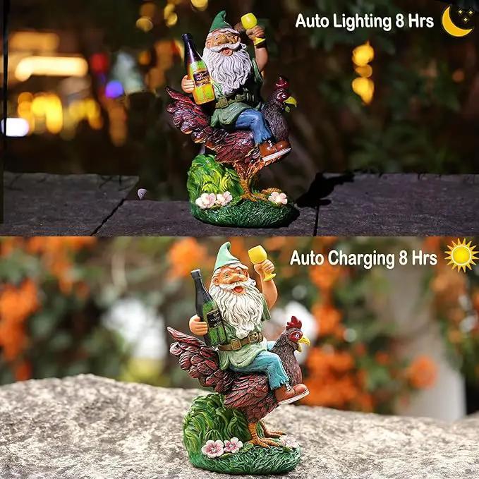 Garden Gnomes Statue Outdoor Decor,Funny Gnome Riding Rooster Sculptures Art Decor, Ideal Decoration for Yard Balcony Patio Lawn Home House - Birthday Gifts by GreenHaven Gardens