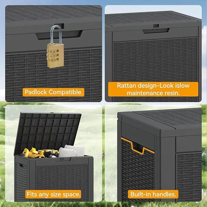 KAMABOKO 31 Gallon Outdoor Storage Box, Resin Deck Boxes Indoor and outdoor, Waterproof Storage Box Lockable Lid for Garden Tools, Package Delivery, Pool Supplies, Patio Cushions, Black by GreenHaven Gardens