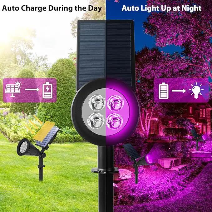 T-SUN Solar Spotlights, 4 LED Solar Waterproof Outdoor Landscape Lights, Auto-on/Auto-Off by Day, 180 Angle Adjustable for Tree, Patio, Yard, Garden, Driveway, Stairs, Pool Area(Purple-1Pack) by GreenHaven Gardens