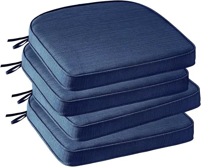 Outdoor Round Corner Seat Cushion, 17"x16"x2", Set of 4, Non Slip Seat Cushion Pads with Removable Cover for Patio Furniture, Garden Yard Lawn, Navy by GreenHaven Gardens