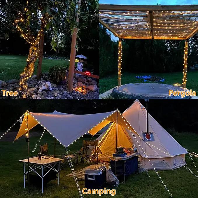 YEGUO Solar Fairy Lights Outdoor Waterproof, 4 Packs Each 33ft 100 LED String Lights Warm White, 8 Modes Silver Wire Twinkle Lights by GreenHaven Gardens