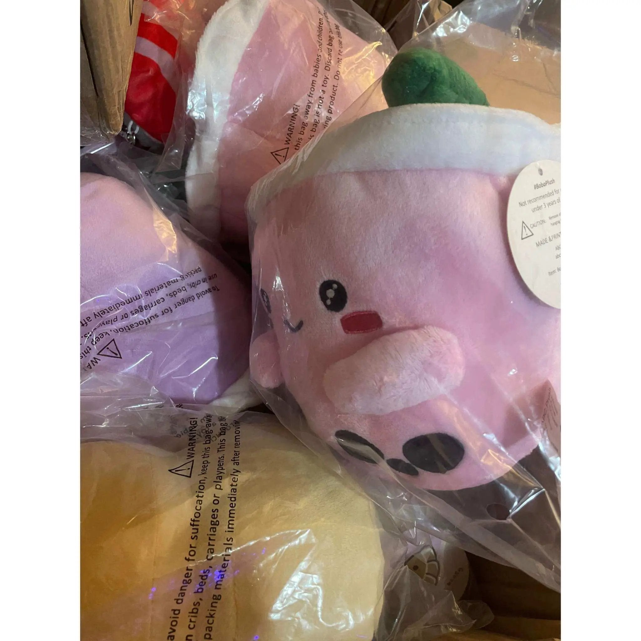 ABC Boba Tea Plush Pink Berry Cute Stuffed Animal Toy 10" by Selzalot