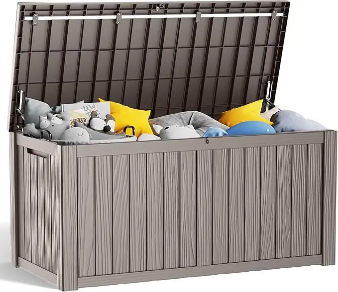 150 Gallon Resin Deck Box, Lockable Patio Outdoor Storage Box for Furniture, Garden Tools and Tools Storage, Waterproof Outside Storage Boxes - Grey by GreenHaven Gardens