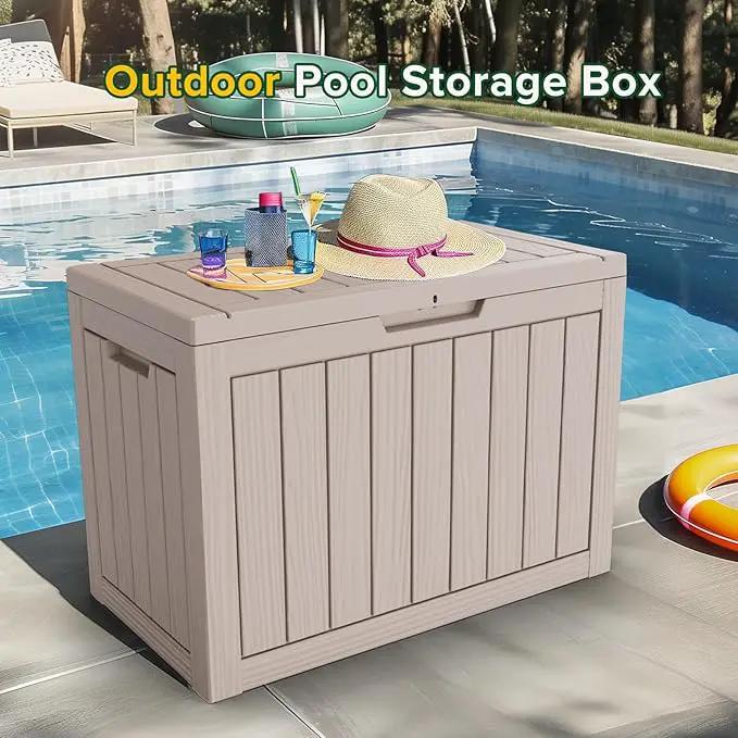 45 Gallon Lockable Resin Deck Box, Waterproof & UV-Resistant Outdoor Storage Box for Outdoor Cushion Storage, Garden Tools & Pool Accessories Storage, Gray by GreenHaven Gardens