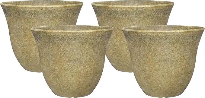 Classic Home and Garden Honeysuckle Planter, Patio Pot, 13" Fossil Stone (One Pack) (Pack of 4) by GreenHaven Gardens