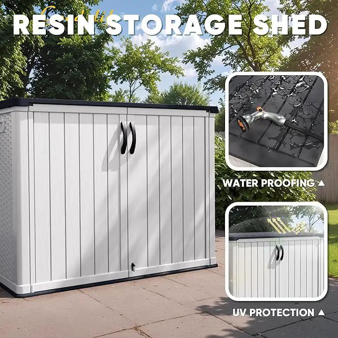 Devoko Outdoor Storage Cabinet 26 Cu Ft with Lockable Doors, Horizontal Storage Shed Waterproof Patio Tools Storage Box for Sofa Cushions, Gardening Tools and Accessories (White) by GreenHaven Gardens